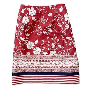 Ann Taylor LOFT Red White Floral Stripe A-Line Skirt Women Petite Size 4 P